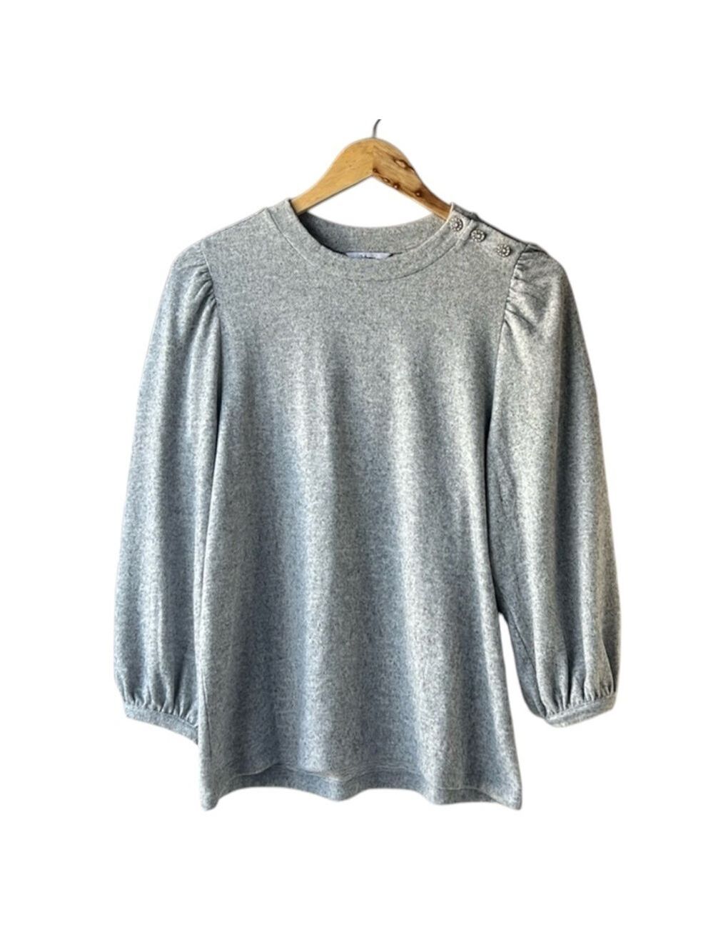 Reitmans Gray Sweater with Rhinestone Buttons Size Medium